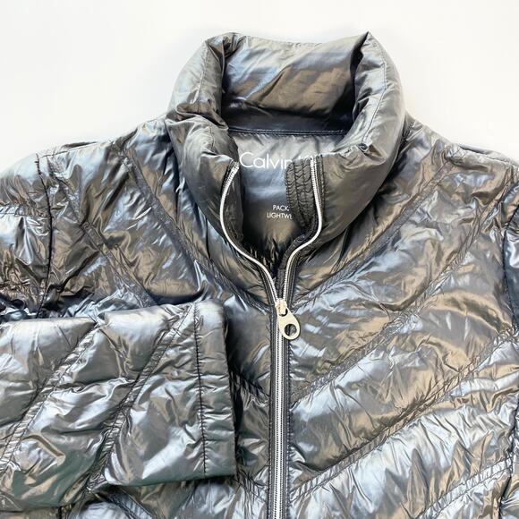 Calvin Klein Womens M Packable Down Quilted Puffer‎ Jacket Full Zip Black Travel - Picture 5 of 12